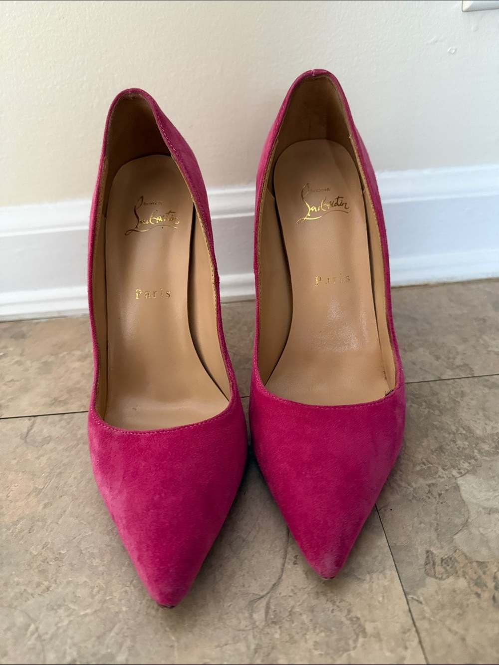 Christian Louboutin Pink Suede Pointed-Toe Stiletto Heels